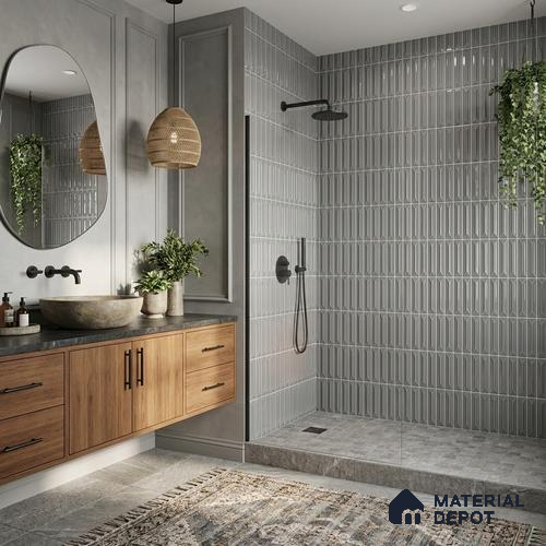 Faux Kitkat Subway Wall Tile TL 11308 Graphite Arrow 1 ft x 1 ft Ceramic Glossy Finish Tile - 10 mm | Suitable For Bathroom, Balcony & Kitchen Backsplash