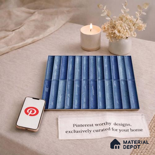 Faux Subway Wall Tile TL 11292 Indigo Ridge 1 ft x 1 ft Ceramic Glossy Finish Tile - 10 mm | Suitable For Bathroom, Balcony & Kitchen Backsplash
