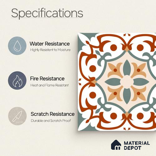 Moroccan Wall & Floor Carpet Center Tile TL 11167 Terra Vine 1 ft x 1 ft Ceramic Matte Finish Tile - 10 mm | Suitable For Bathroom, Balcony & Kitchen Backsplash