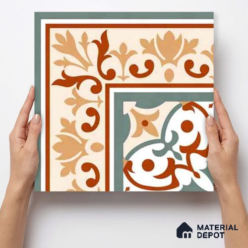 Moroccan Wall & Floor Carpet Corner Tile TL 11169 Terracotta Fleur 1 ft x 1 ft Ceramic Matte Finish Tile - 10 mm | Suitable For Bathroom, Balcony & Kitchen Backsplash