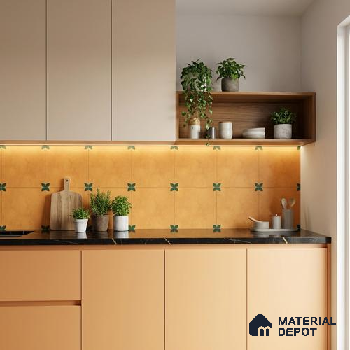 Moroccan Wall & Floor Tile TL 11132 Amber Leaf 1 ft x 1 ft Ceramic Matte Finish Tile - 10 mm | Suitable For Bathroom, Balcony & Kitchen Backsplash