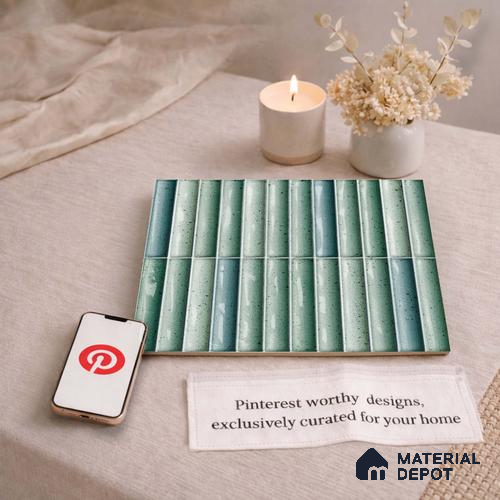 Faux Subway Wall Tile TL 11286 Seafoam Reed 1 ft x 1 ft Ceramic Glossy Finish Tile - 10 mm | Suitable For Bathroom, Balcony & Kitchen Backsplash