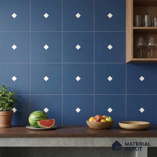 Moroccan Wall & Floor Decor Tile TL 11662 Navy Diamond 1 ft x 1 ft Ceramic Matte Finish Tile - 10 mm | Suitable For Bathroom, Balcony & Kitchen Backsplash