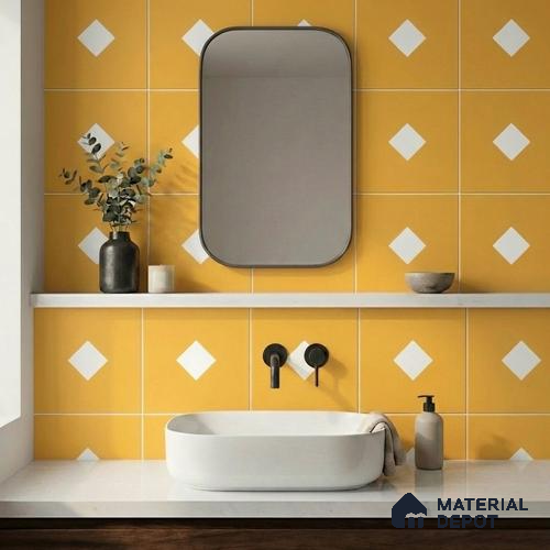 Moroccan Wall & Floor Decor Tile TL 11662 E Amber Diamond 1 ft x 1 ft Ceramic Matte Finish Tile - 10 mm | Suitable For Bathroom, Balcony & Kitchen Backsplash
