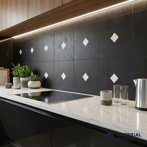 Moroccan Wall & Floor Decor Tile TL 11662 F Noir Diamond 1 ft x 1 ft Ceramic Matte Finish Tile - 10 mm | Suitable For Bathroom, Balcony & Kitchen Backsplash
