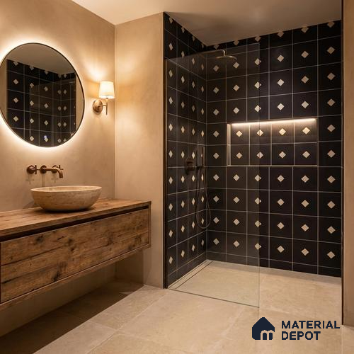 Moroccan Wall & Floor Decor Tile TL 11662 F Noir Diamond 1 ft x 1 ft Ceramic Matte Finish Tile - 10 mm | Suitable For Bathroom, Balcony & Kitchen Backsplash