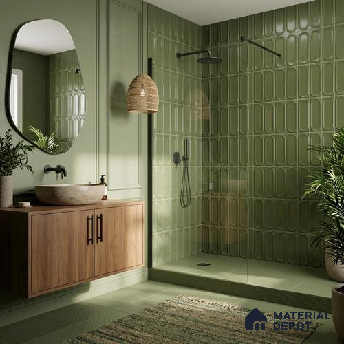 Faux Subway Wall Tile TL 11335 Olive Pillar 1 ft x 1 ft Ceramic Glossy Finish Tile - 10 mm | Suitable For Bathroom, Balcony & Kitchen Backsplash