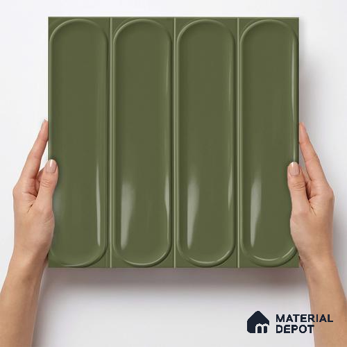 Faux Subway Wall Tile TL 11335 Olive Pillar 1 ft x 1 ft Ceramic Glossy Finish Tile - 10 mm | Suitable For Bathroom, Balcony & Kitchen Backsplash