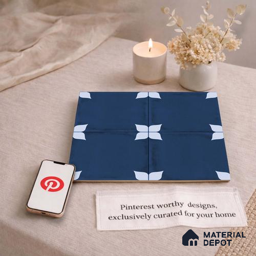 Moroccan Wall & Floor Athangudi Highlighter Tile TL 11182 Indigo Petal 1 ft x 1 ft Ceramic Matte Finish Tile - 10 mm | Suitable For Bathroom, Balcony & Kitchen Backsplash