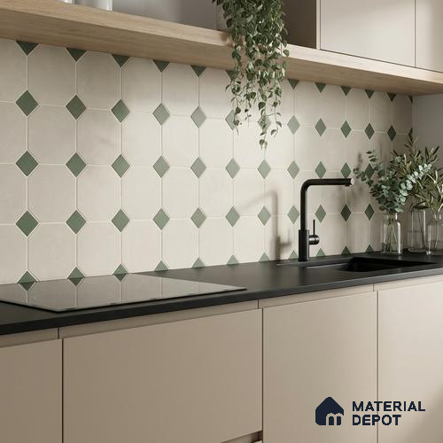 Moroccan Wall & Floor Tile TL 11661 B Verdant Octet 1 ft x 1 ft Ceramic Matte Finish Tile - 10 mm | Suitable For Bathroom, Balcony & Kitchen Backsplash