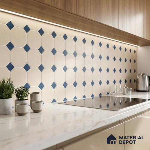 Moroccan Wall & Floor Tile TL 11661 C Navy Lattice 1 ft x 1 ft Ceramic Matte Finish Tile - 10 mm | Suitable For Bathroom, Balcony & Kitchen Backsplash