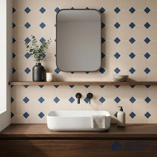 Moroccan Wall & Floor Tile TL 11661 C Navy Lattice 1 ft x 1 ft Ceramic Matte Finish Tile - 10 mm | Suitable For Bathroom, Balcony & Kitchen Backsplash