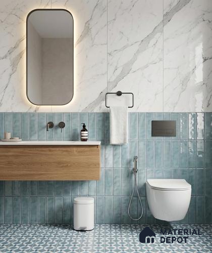 Faux Subway Wall Tile TL 11303 Mist Blue Plank 1 ft x 1 ft Ceramic Glossy Finish Tile - 10 mm | Suitable For Bathroom, Balcony & Kitchen Backsplash