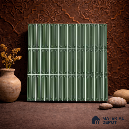 Faux Kitkat Subway Wall Tile TL 11311 Verdant Arrow 1 ft x 1 ft Ceramic Glossy Finish Tile - 10 mm | Suitable For Bathroom, Balcony & Kitchen Backsplash