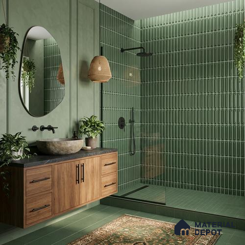 Faux Kitkat Subway Wall Tile TL 11311 Verdant Arrow 1 ft x 1 ft Ceramic Glossy Finish Tile - 10 mm | Suitable For Bathroom, Balcony & Kitchen Backsplash