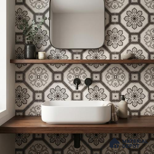 Moroccan Wall & Floor Tile TL 11186 Ornate Star 1 ft x 1 ft Ceramic Matte Finish Tile - 10 mm | Suitable For Bathroom, Balcony & Kitchen Backsplash