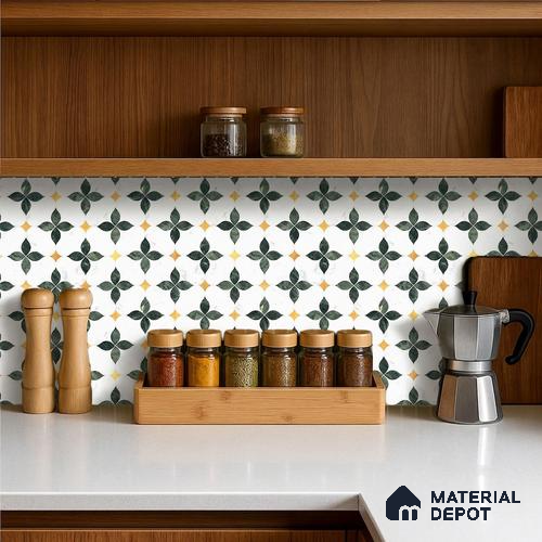 Moroccan Carving Wall & Floor Tile TL 11668 Emerald Bloom 1 ft x 1 ft Ceramic Carving Matte Finish Tile - 10 mm | Suitable For Bathroom, Dining Area & Kitchen Backsplash