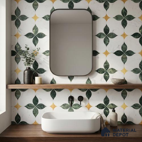 Moroccan Carving Wall & Floor Tile TL 11668 Emerald Bloom 1 ft x 1 ft Ceramic Carving Matte Finish Tile - 10 mm | Suitable For Bathroom, Dining Area & Kitchen Backsplash