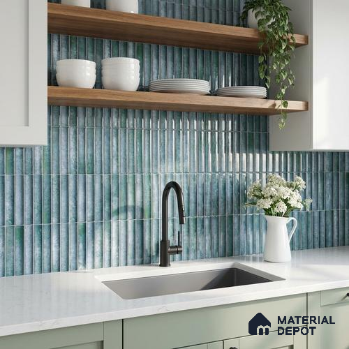 Faux Subway Wall Tile TL 11289 Verdigris Ridge 1 ft x 1 ft Ceramic Glossy Finish Tile - 10 mm | Suitable For Bathroom, Balcony & Kitchen Backsplash