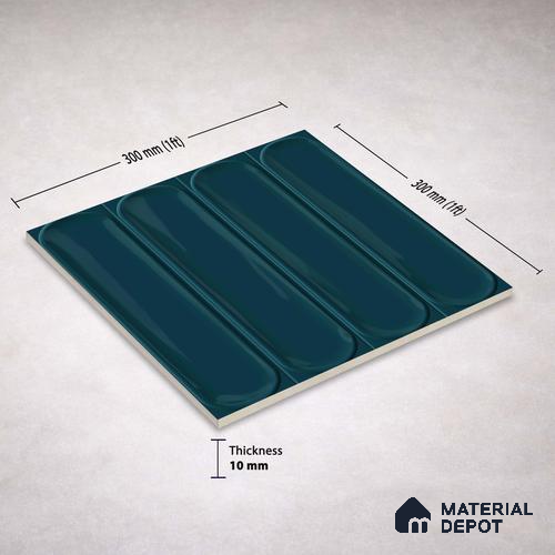 Faux Subway Wall Tile TL 11327 Midnight Pillar 1 ft x 1 ft Ceramic Glossy Finish Tile - 10 mm | Suitable For Bathroom, Balcony & Kitchen Backsplash
