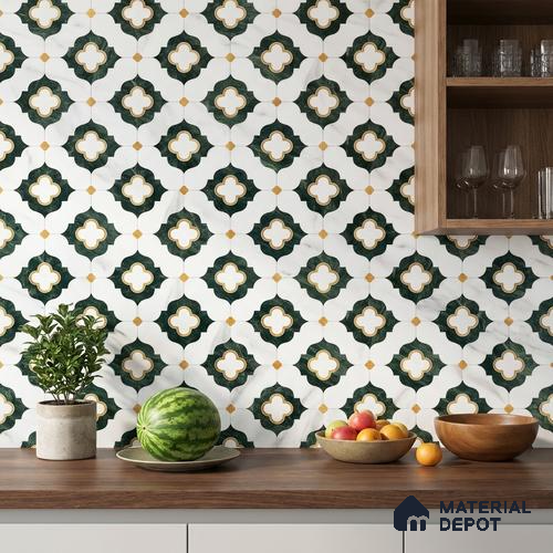 Moroccan Carving Wall & Floor Tile TL 11664 Verdant Trellis 1 ft x 1 ft Ceramic Carving Matte Finish Tile - 10 mm | Suitable For Bathroom, Dining Area & Kitchen Backsplash