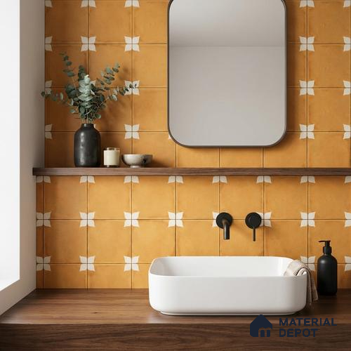 Moroccan Wall & Floor Athangudi Highlighter Tile TL 11181 Saffron Petal 1 ft x 1 ft Ceramic Matte Finish Tile - 10 mm | Suitable For Bathroom, Balcony & Kitchen Backsplash