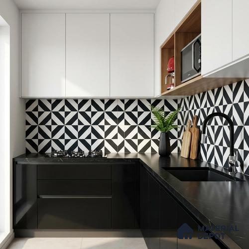 Moroccan Wall & Floor Tile TL 11142 Monochrome Prism 1 ft x 1 ft Ceramic Matte Finish Tile - 10 mm | Suitable For Bathroom, Balcony & Kitchen Backsplash