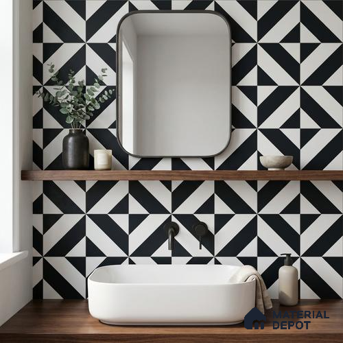 Moroccan Wall & Floor Tile TL 11142 Monochrome Prism 1 ft x 1 ft Ceramic Matte Finish Tile - 10 mm | Suitable For Bathroom, Balcony & Kitchen Backsplash