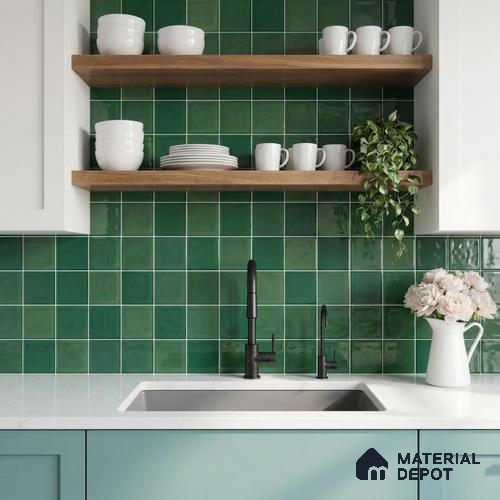 Faux Subway Wall Tile TL 11316 Emerald Mist 1 ft x 1 ft Ceramic Glossy Finish Tile - 10 mm | Suitable For Bathroom, Balcony & Kitchen Backsplash