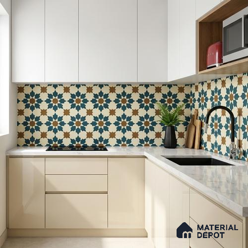 Moroccan Wall & Floor Tile TL 11102 Sahara Star 1 ft x 1 ft Ceramic Matte Finish Tile - 10 mm | Suitable For Bathroom, Balcony & Kitchen Backsplash