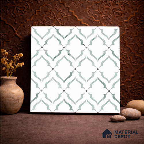 Moroccan Carving Wall & Floor Tile TL 11675 Mist Arabesque 1 ft x 1 ft Ceramic Carving Matte Finish Tile - 10 mm | Suitable For Bathroom, Dining Area & Kitchen Backsplash