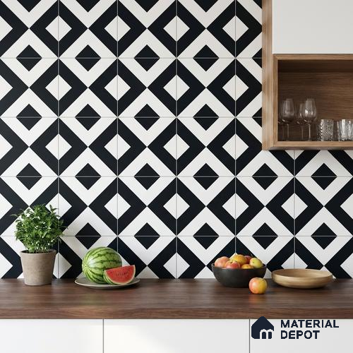 Moroccan Monochrome Wall & Floor Tile TL 11139 Noir Matrix 1 ft x 1 ft Ceramic Matte Finish Tile - 10 mm | Suitable For Bathroom, Balcony & Kitchen Backsplash