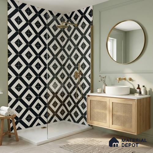 Moroccan Monochrome Wall & Floor Tile TL 11139 Noir Matrix 1 ft x 1 ft Ceramic Matte Finish Tile - 10 mm | Suitable For Bathroom, Balcony & Kitchen Backsplash