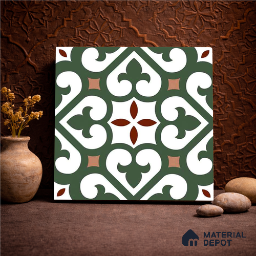 Moroccan Wall & Floor Tile TL 11111 Verdant Fleur 1 ft x 1 ft Ceramic Matte Finish Tile - 10 mm | Suitable For Bathroom, Balcony & Kitchen Backsplash
