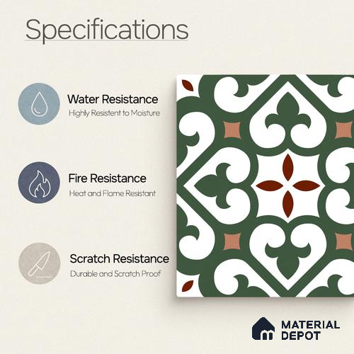 Moroccan Wall & Floor Tile TL 11111 Verdant Fleur 1 ft x 1 ft Ceramic Matte Finish Tile - 10 mm | Suitable For Bathroom, Balcony & Kitchen Backsplash