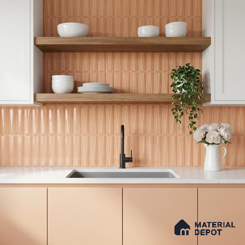 Faux Subway Wall Tile TL 11344 Apricot Prism 1 ft x 1 ft Ceramic Glossy Finish Tile - 10 mm | Suitable For Bathroom, Balcony & Kitchen Backsplash