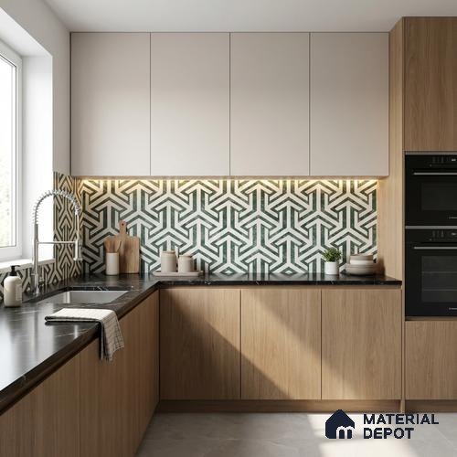 Moroccan Carving Wall & Floor Tile TL 11678 Verdant Maze 1 ft x 1 ft Ceramic Carving Matte Finish Tile - 10 mm | Suitable For Bathroom, Dining Area & Kitchen Backsplash