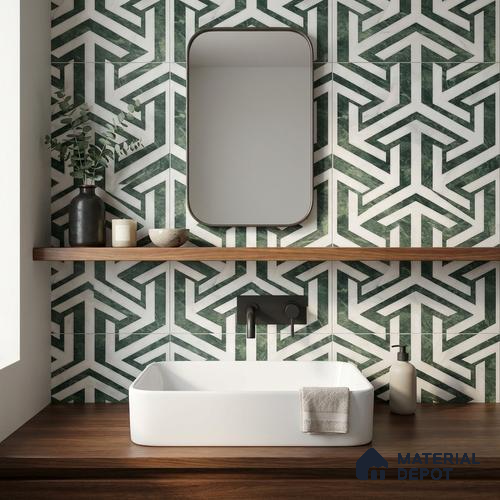 Moroccan Carving Wall & Floor Tile TL 11678 Verdant Maze 1 ft x 1 ft Ceramic Carving Matte Finish Tile - 10 mm | Suitable For Bathroom, Dining Area & Kitchen Backsplash
