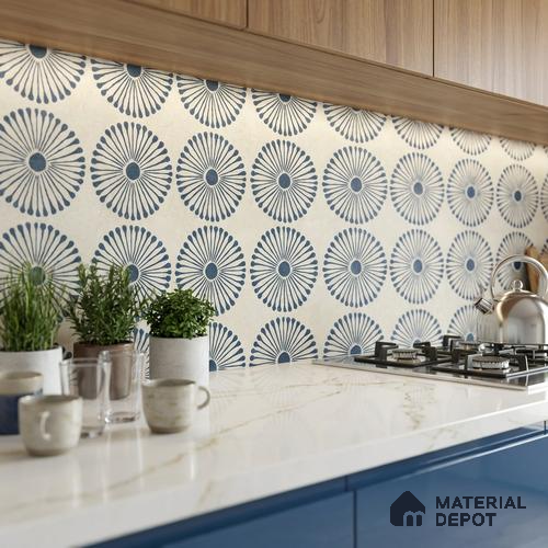 Moroccan Wall & Floor Highlighter 1 Tile TL 11190 Indigo Bloom 1 ft x 1 ft Ceramic Matte Finish Tile - 10 mm | Suitable For Bathroom, Balcony & Kitchen Backsplash
