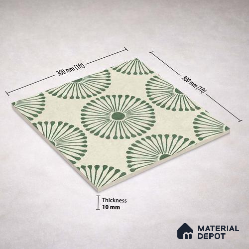 Moroccan Wall & Floor Highlighter 2 Tile TL 11191 Sage Radiance 1 ft x 1 ft Ceramic Matte Finish Tile - 10 mm | Suitable For Bathroom, Balcony & Kitchen Backsplash