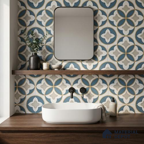 Moroccan Wall & Floor Tile TL 11125 Azure Fleur 1 ft x 1 ft Ceramic Matte Finish Tile - 10 mm | Suitable For Bathroom, Balcony & Kitchen Backsplash
