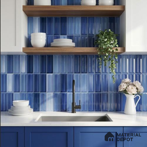 Faux Subway Wall Tile TL 11293 Azure Prism 1 ft x 1 ft Ceramic Glossy Finish Tile - 10 mm | Suitable For Bathroom, Balcony & Kitchen Backsplash