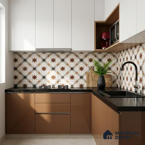 Moroccan Wall & Floor Tile TL 11112 Moorish Crest 1 ft x 1 ft Ceramic Matte Finish Tile - 10 mm | Suitable For Bathroom, Balcony & Kitchen Backsplash
