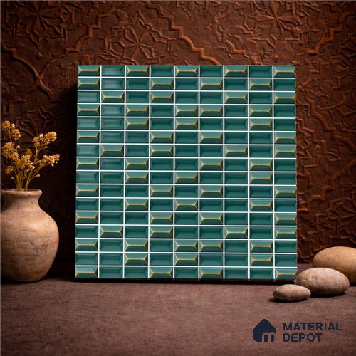 Faux Subway Wall Tile TL 11326 Emerald Prism 1 ft x 1 ft Ceramic Glossy Finish Tile - 10 mm | Suitable For Bathroom, Balcony & Kitchen Backsplash