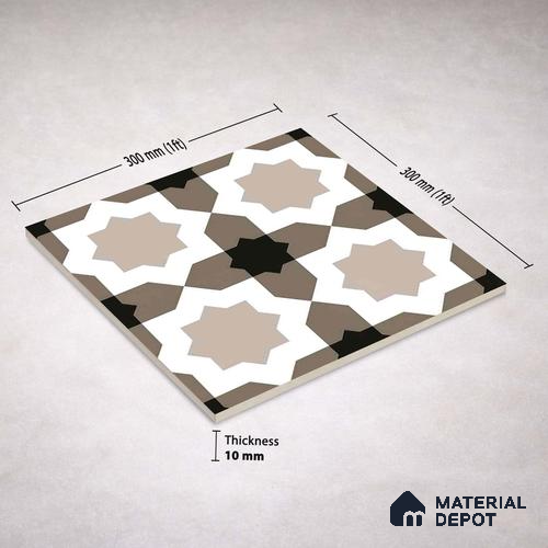 Moroccan Wall & Floor Tile TL 11114 Moorish Star 1 ft x 1 ft Ceramic Matte Finish Tile - 10 mm | Suitable For Bathroom, Balcony & Kitchen Backsplash