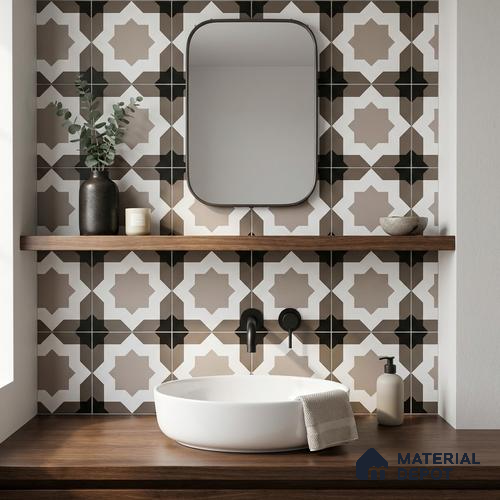 Moroccan Wall & Floor Tile TL 11114 Moorish Star 1 ft x 1 ft Ceramic Matte Finish Tile - 10 mm | Suitable For Bathroom, Balcony & Kitchen Backsplash
