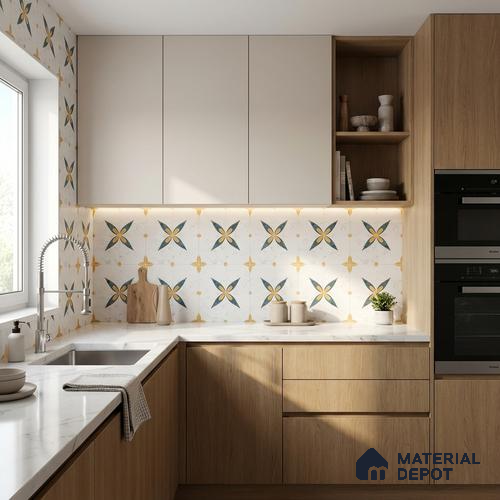 Moroccan Carving Wall & Floor Tile TL 11670 Regal Petal 1 ft x 1 ft Ceramic Carving Matte Finish Tile - 10 mm | Suitable For Bathroom, Dining Area & Kitchen Backsplash