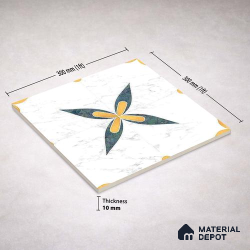 Moroccan Carving Wall & Floor Tile TL 11670 Regal Petal 1 ft x 1 ft Ceramic Carving Matte Finish Tile - 10 mm | Suitable For Bathroom, Dining Area & Kitchen Backsplash