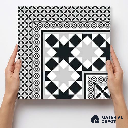 Moroccan Wall & Floor Carpet Corner Tile TL 11154 Monochrome Kasbah 1 ft x 1 ft Ceramic Matte Finish Tile - 10 mm | Suitable For Living Room, Kitchen, Dining Area