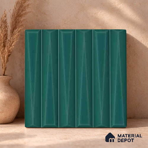 Faux Subway Wall Tile TL 11342 Teal Prism 1 ft x 1 ft Ceramic Glossy Finish Tile - 10 mm | Suitable For Bathroom, Balcony & Kitchen Backsplash